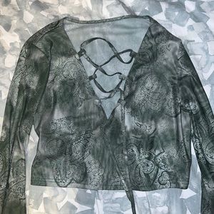 Front lace-up crop top with bell sleeves